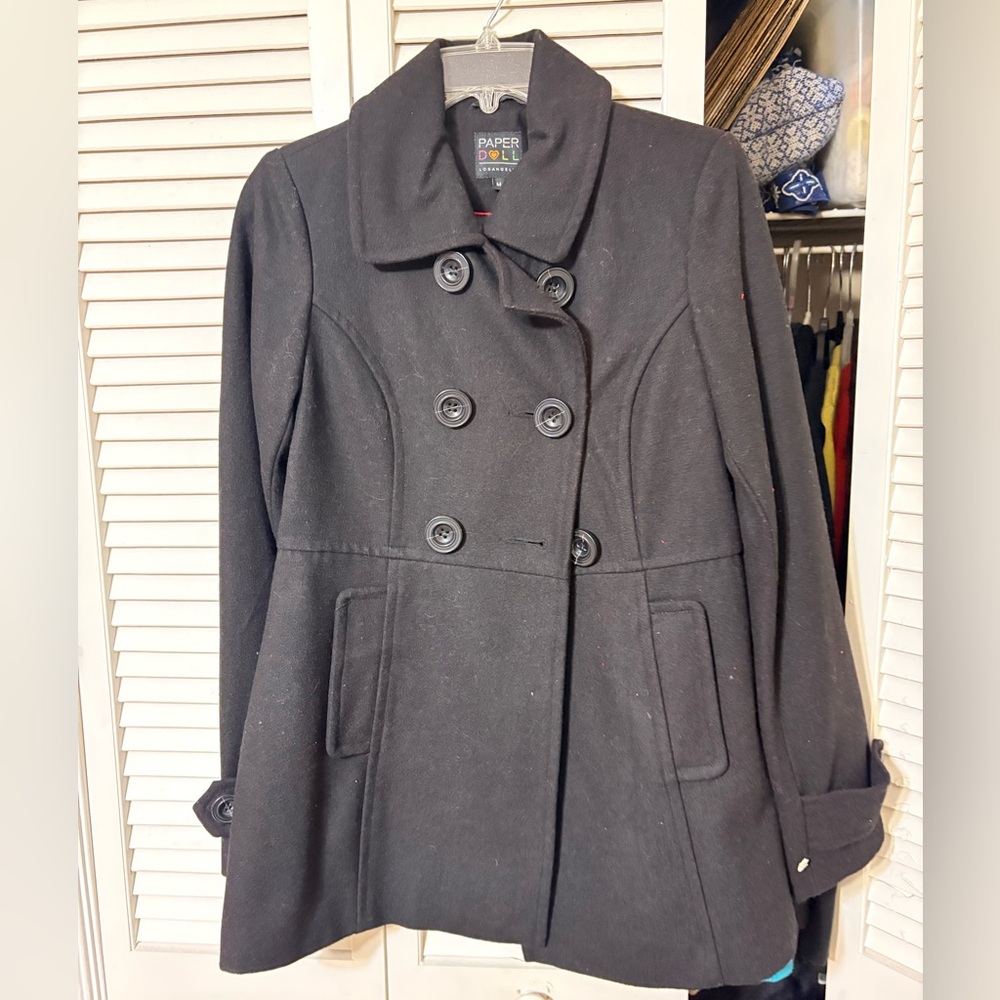 Paper Doll Women's Elegant Black Pea Coat